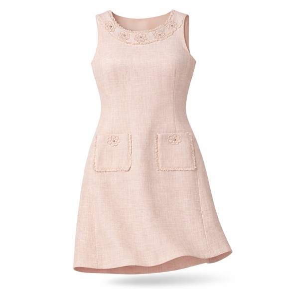 Karl Lagerfeld Paris Pink Tweed Floral Collar Shift Dress Size 6 - Picture 3 of 11